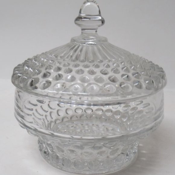 Duncan and Miller Glass Crystal HOBNAIL 4 Inch Low Dresser Box with Lid - Picture 5 of 5